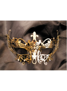 Masque vénitien Lucia rigide doré avec strass - HMJ-030B